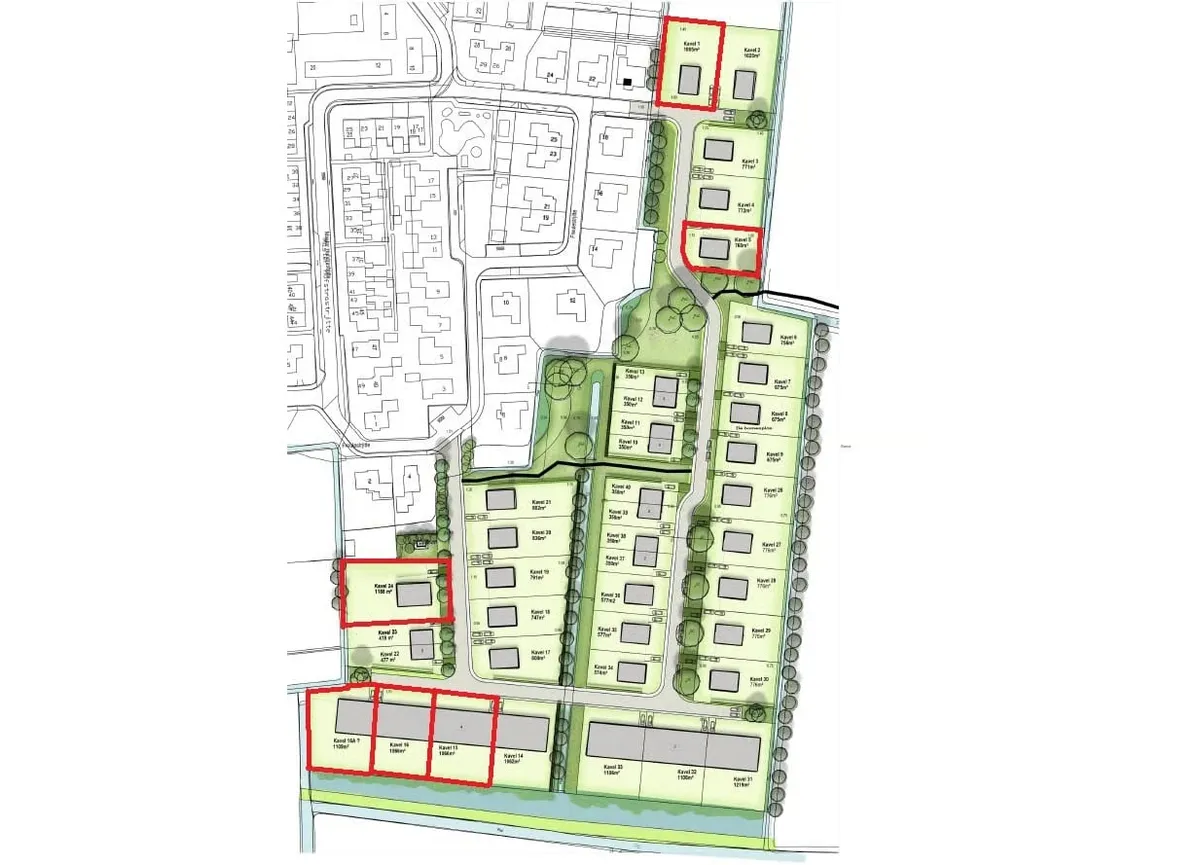 Verkavelingsplan van Wenplan met de beschikbare kavels